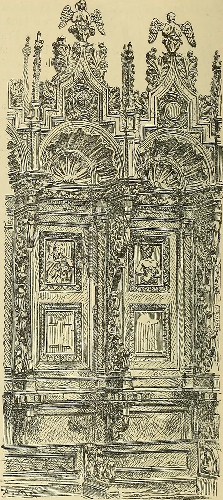An illustration from L'arte nell'industria : lavori di legno e pastiglia, lavori di metallo, lavori di pietra, marmo, alabastro, ceramica, musaico, vetro, lavori di osso e avorio, lavori tessili, carte da parati e cuoi decorati, ricami, pizzi, cartelloni, stampe, ecc., 1907, leaf 377