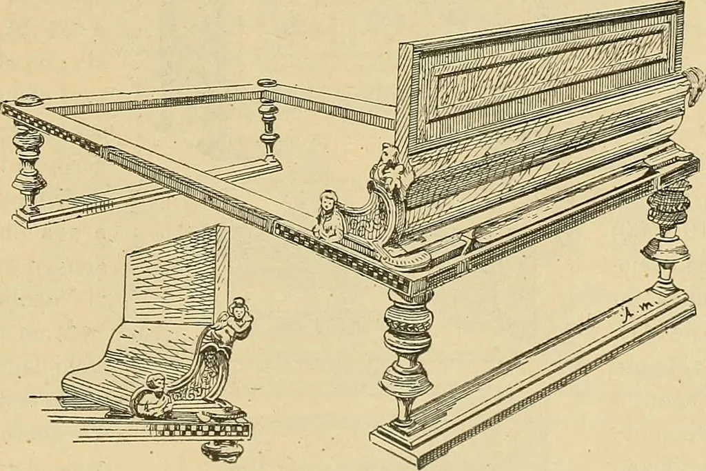 An illustration from L'arte nell'industria : lavori di legno e pastiglia, lavori di metallo, lavori di pietra, marmo, alabastro, ceramica, musaico, vetro, lavori di osso e avorio, lavori tessili, carte da parati e cuoi decorati, ricami, pizzi, cartelloni, stampe, ecc., 1907, leaf 38
