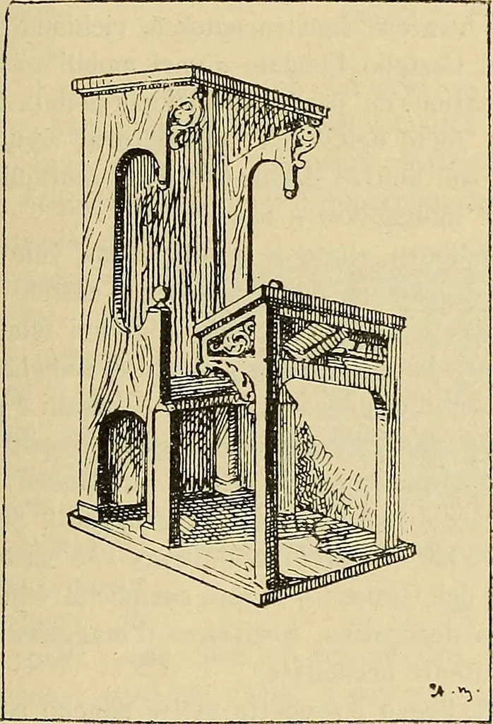An illustration from L'arte nell'industria : lavori di legno e pastiglia, lavori di metallo, lavori di pietra, marmo, alabastro, ceramica, musaico, vetro, lavori di osso e avorio, lavori tessili, carte da parati e cuoi decorati, ricami, pizzi, cartelloni, stampe, ecc., 1907, leaf 382
