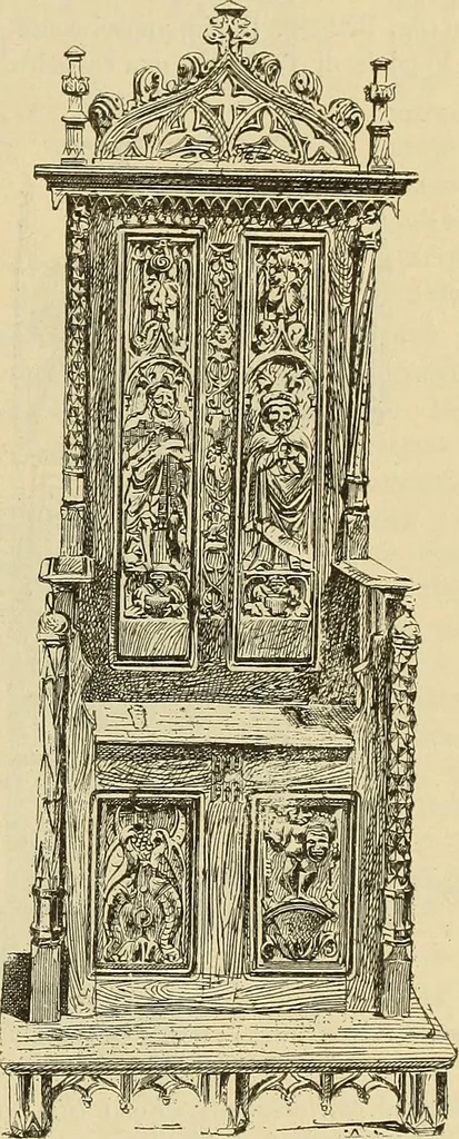 An illustration from L'arte nell'industria : lavori di legno e pastiglia, lavori di metallo, lavori di pietra, marmo, alabastro, ceramica, musaico, vetro, lavori di osso e avorio, lavori tessili, carte da parati e cuoi decorati, ricami, pizzi, cartelloni, stampe, ecc., 1907, leaf 382