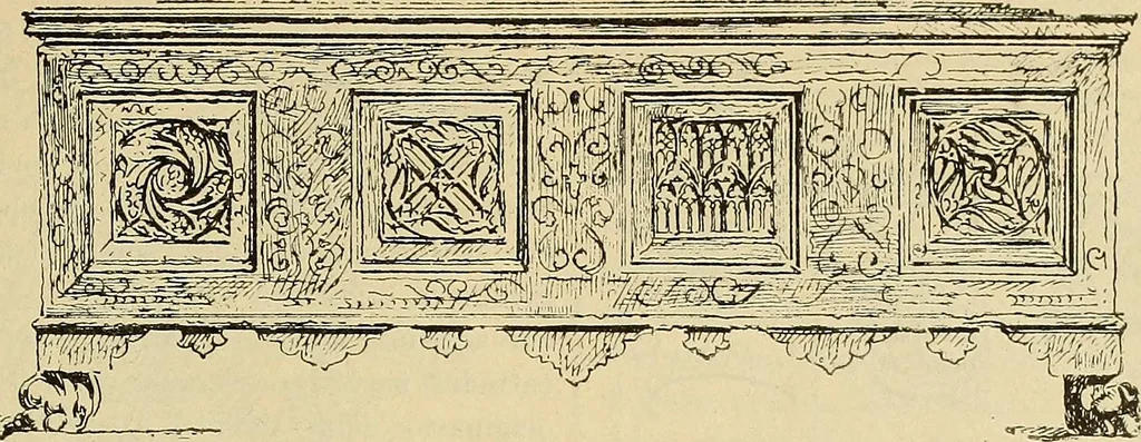 An illustration from L'arte nell'industria : lavori di legno e pastiglia, lavori di metallo, lavori di pietra, marmo, alabastro, ceramica, musaico, vetro, lavori di osso e avorio, lavori tessili, carte da parati e cuoi decorati, ricami, pizzi, cartelloni, stampe, ecc., 1907, leaf 384