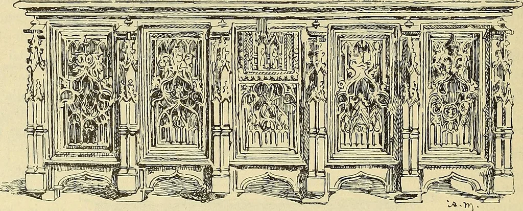 An illustration from L'arte nell'industria : lavori di legno e pastiglia, lavori di metallo, lavori di pietra, marmo, alabastro, ceramica, musaico, vetro, lavori di osso e avorio, lavori tessili, carte da parati e cuoi decorati, ricami, pizzi, cartelloni, stampe, ecc., 1907, leaf 385