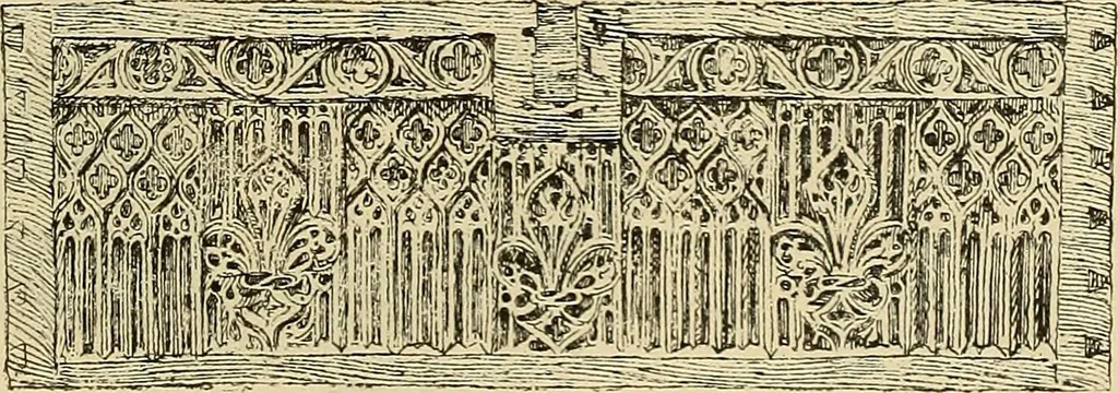 An illustration from L'arte nell'industria : lavori di legno e pastiglia, lavori di metallo, lavori di pietra, marmo, alabastro, ceramica, musaico, vetro, lavori di osso e avorio, lavori tessili, carte da parati e cuoi decorati, ricami, pizzi, cartelloni, stampe, ecc., 1907, leaf 386