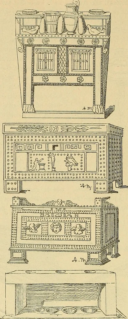 An illustration from L'arte nell'industria : lavori di legno e pastiglia, lavori di metallo, lavori di pietra, marmo, alabastro, ceramica, musaico, vetro, lavori di osso e avorio, lavori tessili, carte da parati e cuoi decorati, ricami, pizzi, cartelloni, stampe, ecc., 1907, leaf 39