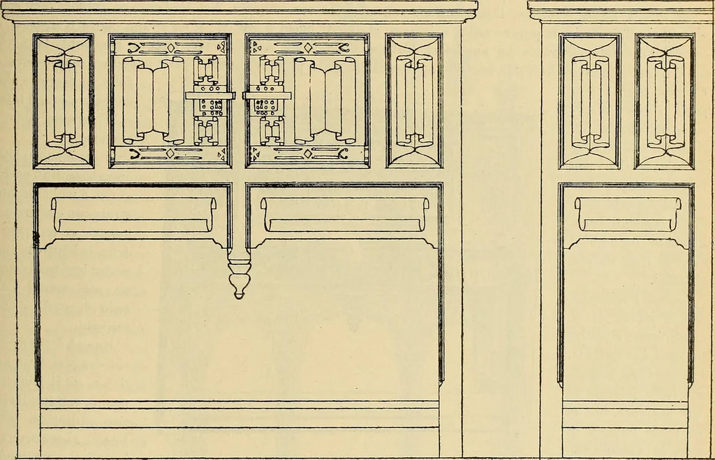 An illustration from L'arte nell'industria : lavori di legno e pastiglia, lavori di metallo, lavori di pietra, marmo, alabastro, ceramica, musaico, vetro, lavori di osso e avorio, lavori tessili, carte da parati e cuoi decorati, ricami, pizzi, cartelloni, stampe, ecc., 1907, leaf 390