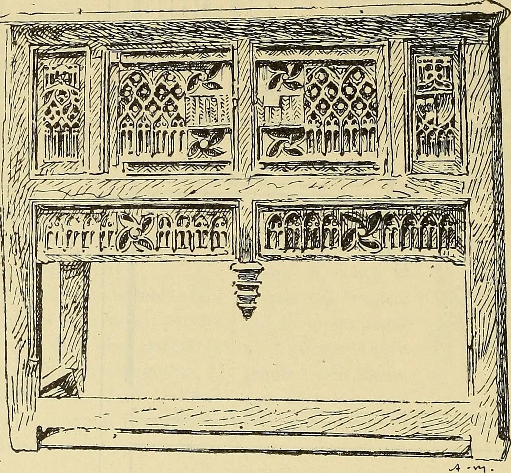 An illustration from L'arte nell'industria : lavori di legno e pastiglia, lavori di metallo, lavori di pietra, marmo, alabastro, ceramica, musaico, vetro, lavori di osso e avorio, lavori tessili, carte da parati e cuoi decorati, ricami, pizzi, cartelloni, stampe, ecc., 1907, leaf 391