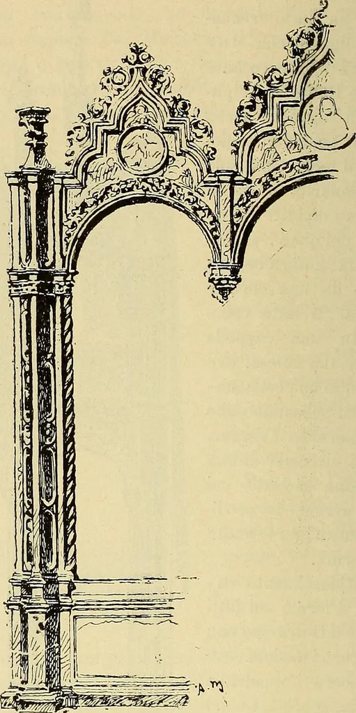 An illustration from L'arte nell'industria : lavori di legno e pastiglia, lavori di metallo, lavori di pietra, marmo, alabastro, ceramica, musaico, vetro, lavori di osso e avorio, lavori tessili, carte da parati e cuoi decorati, ricami, pizzi, cartelloni, stampe, ecc., 1907, leaf 393