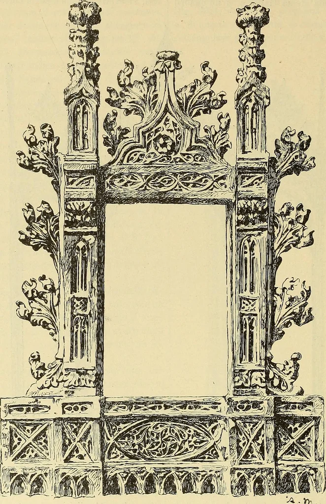 An illustration from L'arte nell'industria : lavori di legno e pastiglia, lavori di metallo, lavori di pietra, marmo, alabastro, ceramica, musaico, vetro, lavori di osso e avorio, lavori tessili, carte da parati e cuoi decorati, ricami, pizzi, cartelloni, stampe, ecc., 1907, leaf 395
