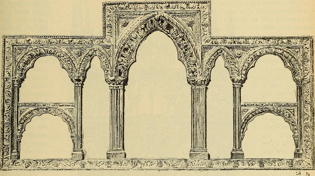 An illustration from L'arte nell'industria : lavori di legno e pastiglia, lavori di metallo, lavori di pietra, marmo, alabastro, ceramica, musaico, vetro, lavori di osso e avorio, lavori tessili, carte da parati e cuoi decorati, ricami, pizzi, cartelloni, stampe, ecc., 1907, leaf 398