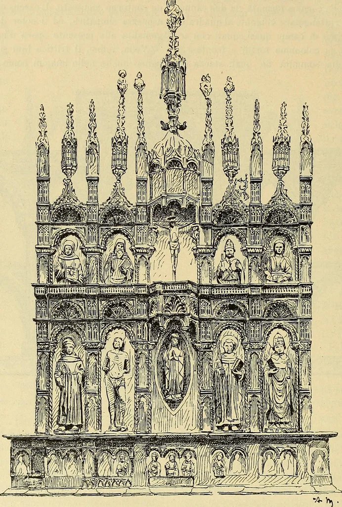 An illustration from L'arte nell'industria : lavori di legno e pastiglia, lavori di metallo, lavori di pietra, marmo, alabastro, ceramica, musaico, vetro, lavori di osso e avorio, lavori tessili, carte da parati e cuoi decorati, ricami, pizzi, cartelloni, stampe, ecc., 1907, leaf 399