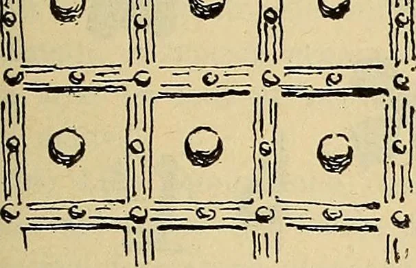 An illustration from L'arte nell'industria : lavori di legno e pastiglia, lavori di metallo, lavori di pietra, marmo, alabastro, ceramica, musaico, vetro, lavori di osso e avorio, lavori tessili, carte da parati e cuoi decorati, ricami, pizzi, cartelloni, stampe, ecc., 1907, leaf 404