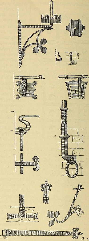 An illustration from L'arte nell'industria : lavori di legno e pastiglia, lavori di metallo, lavori di pietra, marmo, alabastro, ceramica, musaico, vetro, lavori di osso e avorio, lavori tessili, carte da parati e cuoi decorati, ricami, pizzi, cartelloni, stampe, ecc., 1907, leaf 405