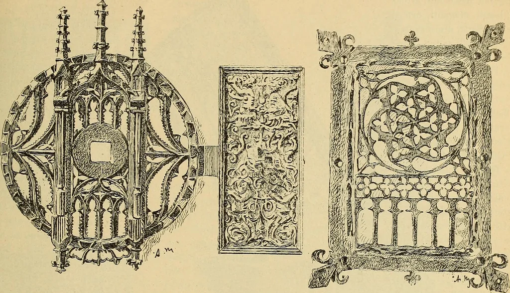 An illustration from L'arte nell'industria : lavori di legno e pastiglia, lavori di metallo, lavori di pietra, marmo, alabastro, ceramica, musaico, vetro, lavori di osso e avorio, lavori tessili, carte da parati e cuoi decorati, ricami, pizzi, cartelloni, stampe, ecc., 1907, leaf 408