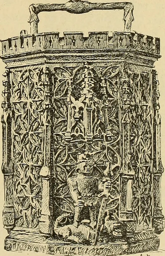 An illustration from L'arte nell'industria : lavori di legno e pastiglia, lavori di metallo, lavori di pietra, marmo, alabastro, ceramica, musaico, vetro, lavori di osso e avorio, lavori tessili, carte da parati e cuoi decorati, ricami, pizzi, cartelloni, stampe, ecc., 1907, leaf 408