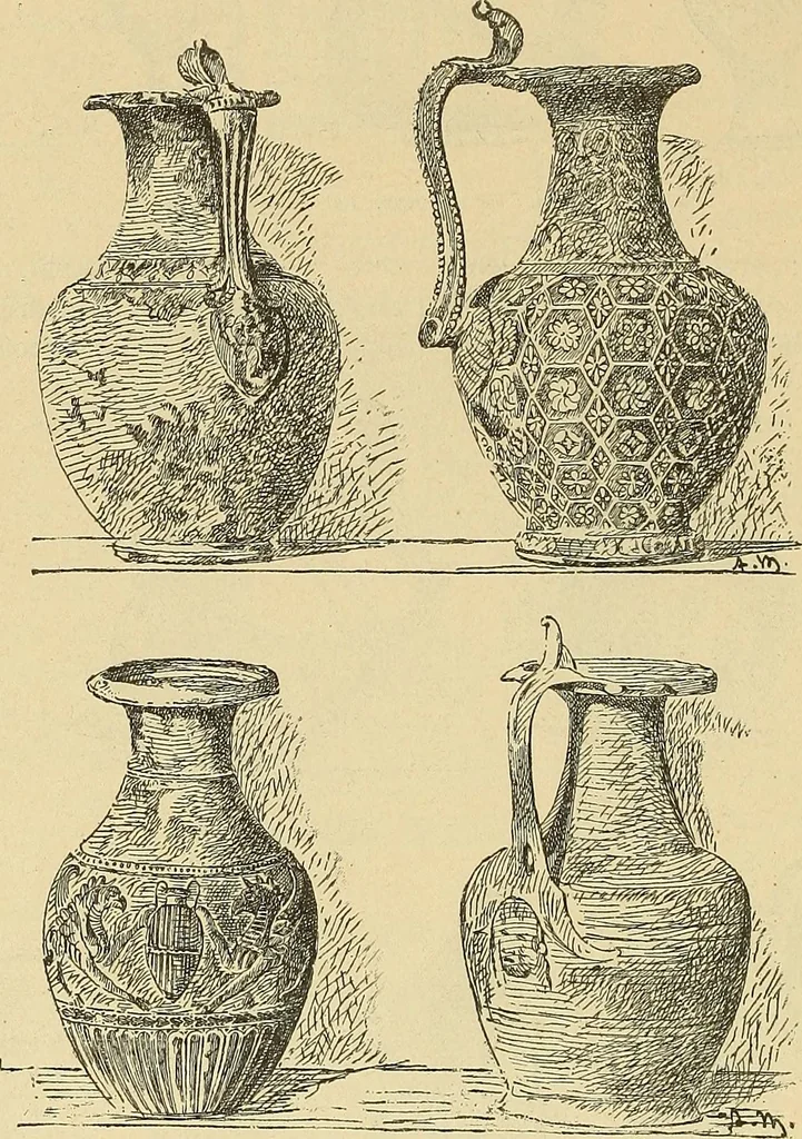 An illustration from L'arte nell'industria : lavori di legno e pastiglia, lavori di metallo, lavori di pietra, marmo, alabastro, ceramica, musaico, vetro, lavori di osso e avorio, lavori tessili, carte da parati e cuoi decorati, ricami, pizzi, cartelloni, stampe, ecc., 1907, leaf 41