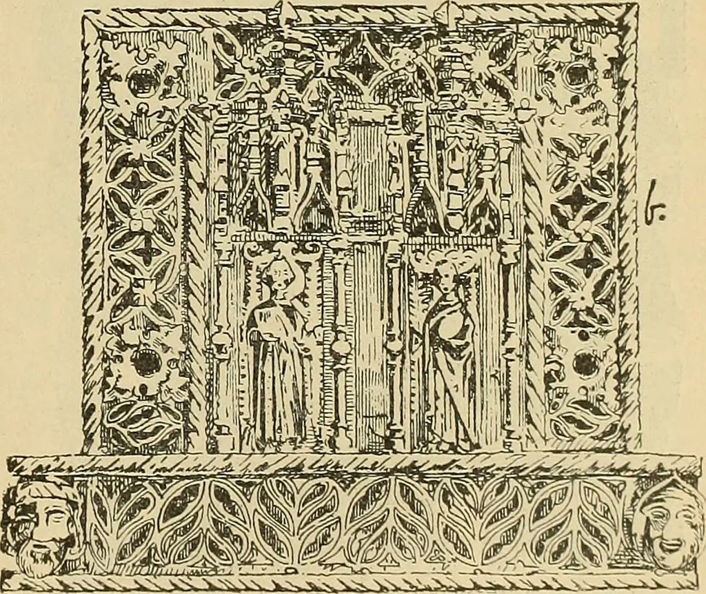 An illustration from L'arte nell'industria : lavori di legno e pastiglia, lavori di metallo, lavori di pietra, marmo, alabastro, ceramica, musaico, vetro, lavori di osso e avorio, lavori tessili, carte da parati e cuoi decorati, ricami, pizzi, cartelloni, stampe, ecc., 1907, leaf 410