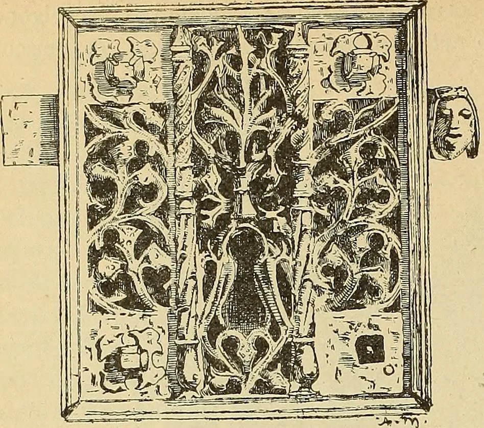An illustration from L'arte nell'industria : lavori di legno e pastiglia, lavori di metallo, lavori di pietra, marmo, alabastro, ceramica, musaico, vetro, lavori di osso e avorio, lavori tessili, carte da parati e cuoi decorati, ricami, pizzi, cartelloni, stampe, ecc., 1907, leaf 411