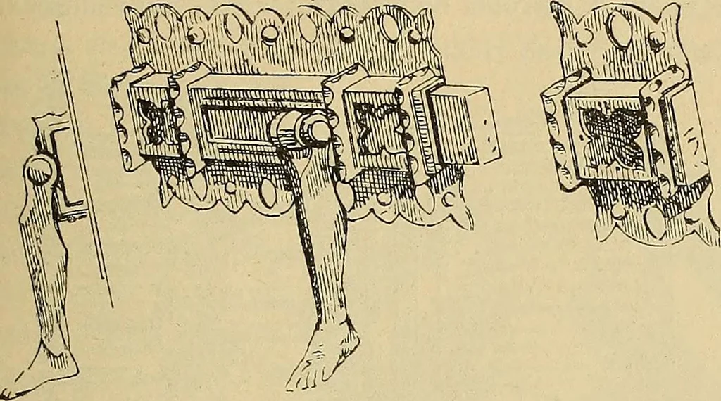 An illustration from L'arte nell'industria : lavori di legno e pastiglia, lavori di metallo, lavori di pietra, marmo, alabastro, ceramica, musaico, vetro, lavori di osso e avorio, lavori tessili, carte da parati e cuoi decorati, ricami, pizzi, cartelloni, stampe, ecc., 1907, leaf 412