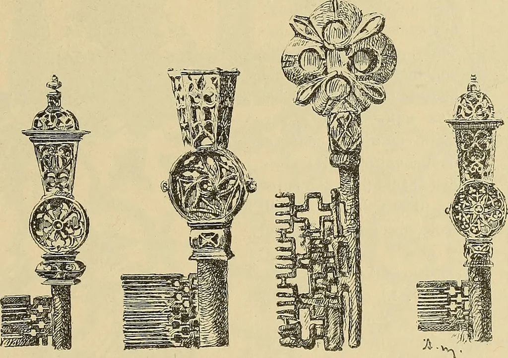 An illustration from L'arte nell'industria : lavori di legno e pastiglia, lavori di metallo, lavori di pietra, marmo, alabastro, ceramica, musaico, vetro, lavori di osso e avorio, lavori tessili, carte da parati e cuoi decorati, ricami, pizzi, cartelloni, stampe, ecc., 1907, leaf 412
