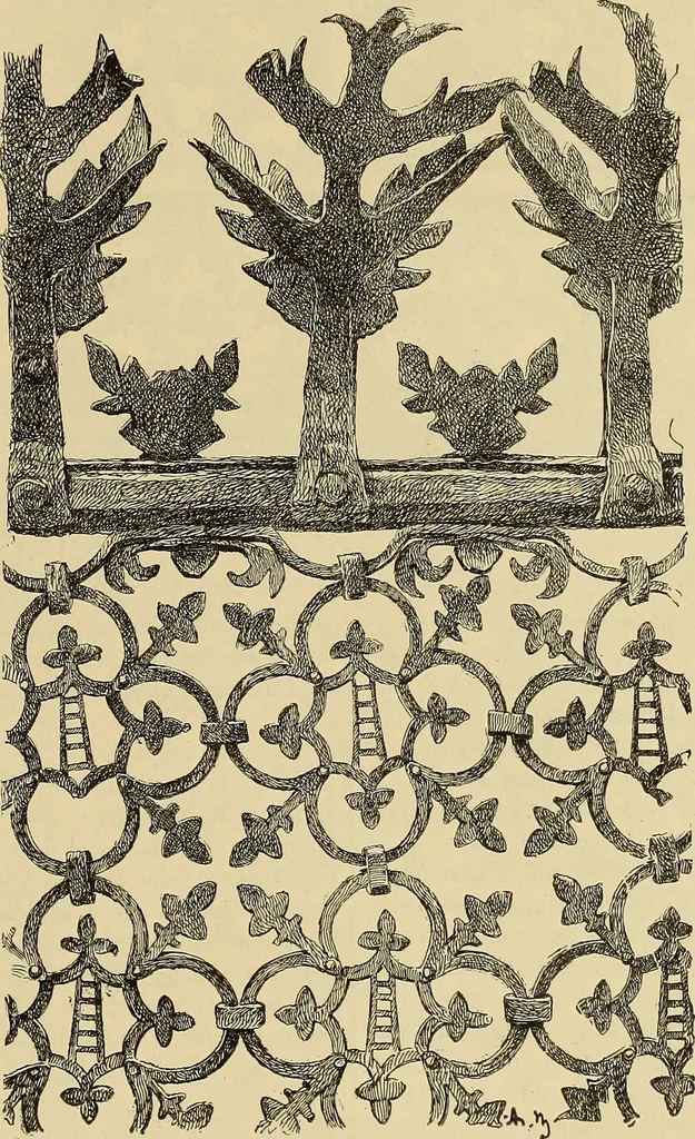 An illustration from L'arte nell'industria : lavori di legno e pastiglia, lavori di metallo, lavori di pietra, marmo, alabastro, ceramica, musaico, vetro, lavori di osso e avorio, lavori tessili, carte da parati e cuoi decorati, ricami, pizzi, cartelloni, stampe, ecc., 1907, leaf 414