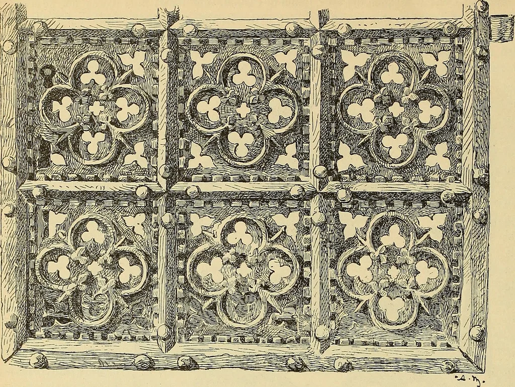 An illustration from L'arte nell'industria : lavori di legno e pastiglia, lavori di metallo, lavori di pietra, marmo, alabastro, ceramica, musaico, vetro, lavori di osso e avorio, lavori tessili, carte da parati e cuoi decorati, ricami, pizzi, cartelloni, stampe, ecc., 1907, leaf 415