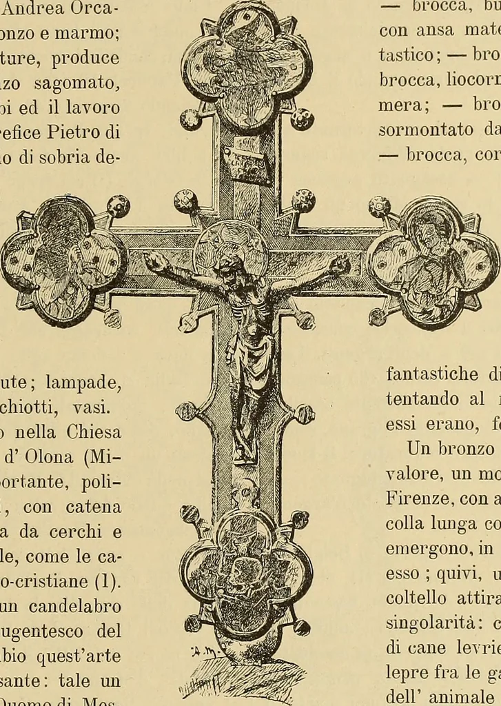 An illustration from L'arte nell'industria : lavori di legno e pastiglia, lavori di metallo, lavori di pietra, marmo, alabastro, ceramica, musaico, vetro, lavori di osso e avorio, lavori tessili, carte da parati e cuoi decorati, ricami, pizzi, cartelloni, stampe, ecc., 1907, leaf 422
