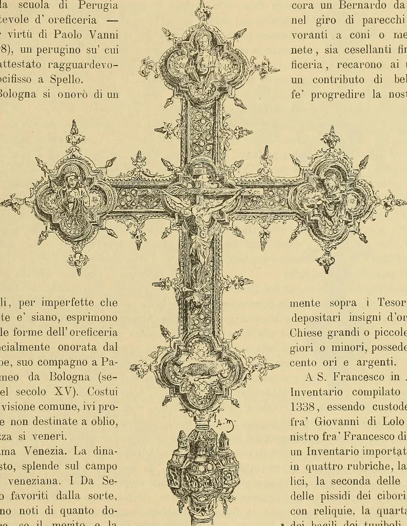 An illustration from L'arte nell'industria : lavori di legno e pastiglia, lavori di metallo, lavori di pietra, marmo, alabastro, ceramica, musaico, vetro, lavori di osso e avorio, lavori tessili, carte da parati e cuoi decorati, ricami, pizzi, cartelloni, stampe, ecc., 1907, leaf 430