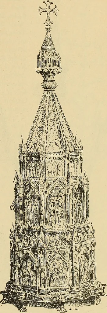 An illustration from L'arte nell'industria : lavori di legno e pastiglia, lavori di metallo, lavori di pietra, marmo, alabastro, ceramica, musaico, vetro, lavori di osso e avorio, lavori tessili, carte da parati e cuoi decorati, ricami, pizzi, cartelloni, stampe, ecc., 1907, leaf 442