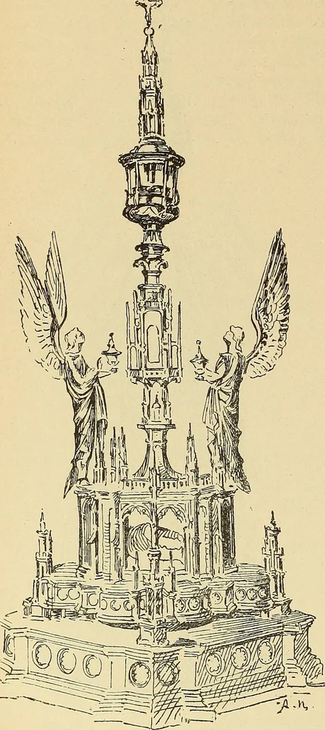 An illustration from L'arte nell'industria : lavori di legno e pastiglia, lavori di metallo, lavori di pietra, marmo, alabastro, ceramica, musaico, vetro, lavori di osso e avorio, lavori tessili, carte da parati e cuoi decorati, ricami, pizzi, cartelloni, stampe, ecc., 1907, leaf 443