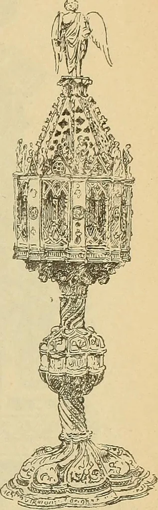 An illustration from L'arte nell'industria : lavori di legno e pastiglia, lavori di metallo, lavori di pietra, marmo, alabastro, ceramica, musaico, vetro, lavori di osso e avorio, lavori tessili, carte da parati e cuoi decorati, ricami, pizzi, cartelloni, stampe, ecc., 1907, leaf 446