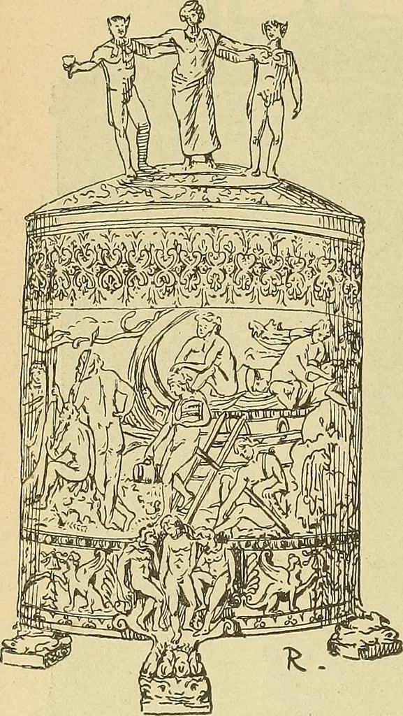 An illustration from L'arte nell'industria : lavori di legno e pastiglia, lavori di metallo, lavori di pietra, marmo, alabastro, ceramica, musaico, vetro, lavori di osso e avorio, lavori tessili, carte da parati e cuoi decorati, ricami, pizzi, cartelloni, stampe, ecc., 1907, leaf 45