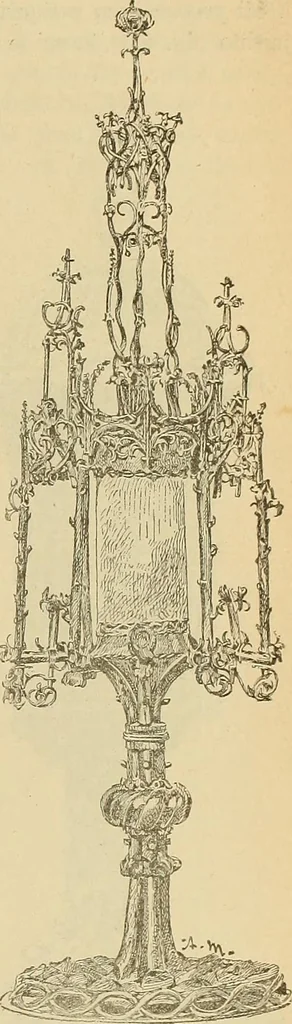 An illustration from L'arte nell'industria : lavori di legno e pastiglia, lavori di metallo, lavori di pietra, marmo, alabastro, ceramica, musaico, vetro, lavori di osso e avorio, lavori tessili, carte da parati e cuoi decorati, ricami, pizzi, cartelloni, stampe, ecc., 1907, leaf 450