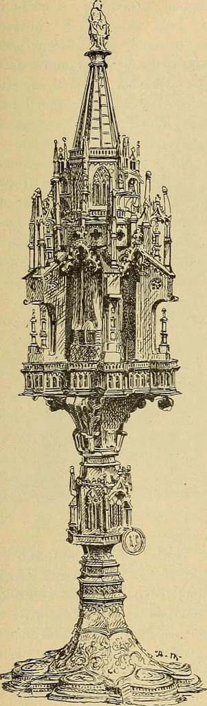 An illustration from L'arte nell'industria : lavori di legno e pastiglia, lavori di metallo, lavori di pietra, marmo, alabastro, ceramica, musaico, vetro, lavori di osso e avorio, lavori tessili, carte da parati e cuoi decorati, ricami, pizzi, cartelloni, stampe, ecc., 1907, leaf 452