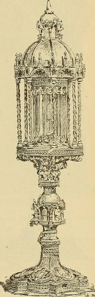 An illustration from L'arte nell'industria : lavori di legno e pastiglia, lavori di metallo, lavori di pietra, marmo, alabastro, ceramica, musaico, vetro, lavori di osso e avorio, lavori tessili, carte da parati e cuoi decorati, ricami, pizzi, cartelloni, stampe, ecc., 1907, leaf 452