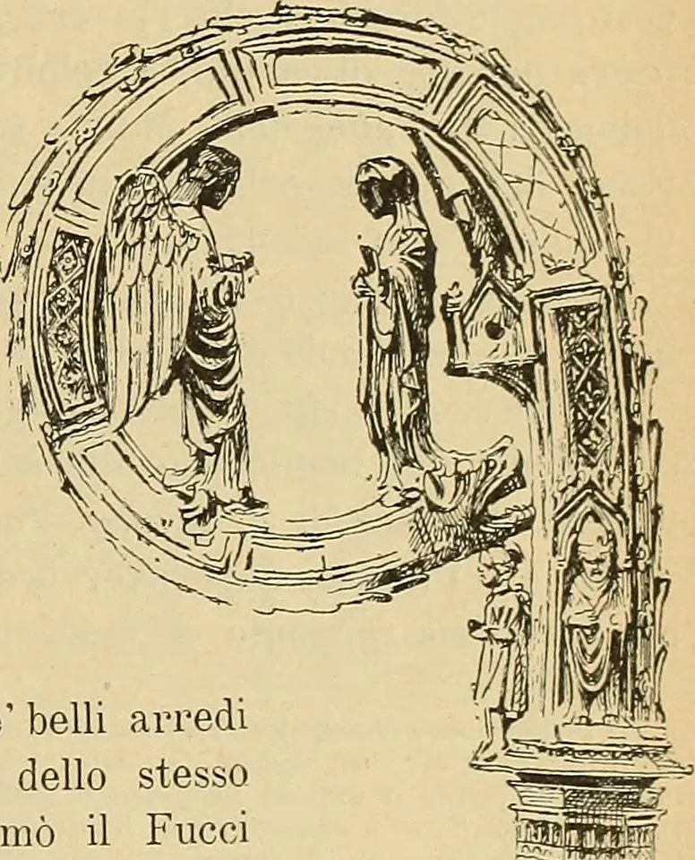 An illustration from L'arte nell'industria : lavori di legno e pastiglia, lavori di metallo, lavori di pietra, marmo, alabastro, ceramica, musaico, vetro, lavori di osso e avorio, lavori tessili, carte da parati e cuoi decorati, ricami, pizzi, cartelloni, stampe, ecc., 1907, leaf 464