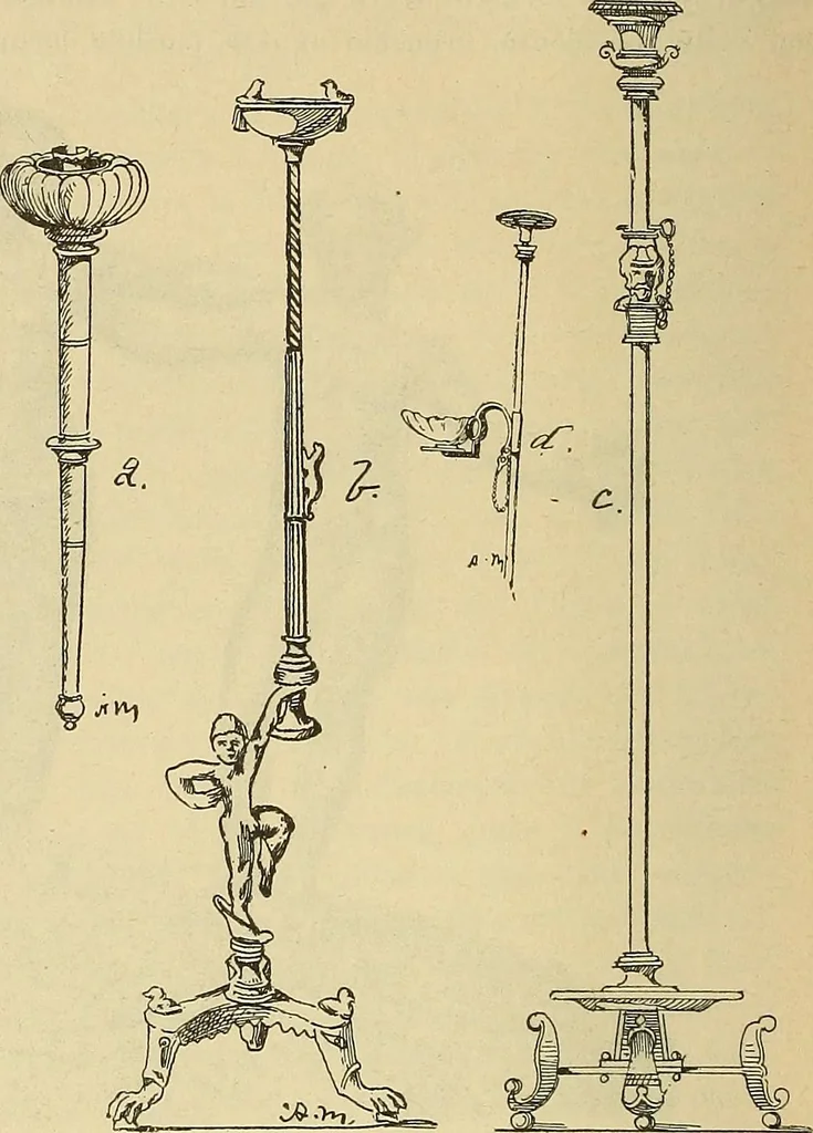 An illustration from L'arte nell'industria : lavori di legno e pastiglia, lavori di metallo, lavori di pietra, marmo, alabastro, ceramica, musaico, vetro, lavori di osso e avorio, lavori tessili, carte da parati e cuoi decorati, ricami, pizzi, cartelloni, stampe, ecc., 1907, leaf 47