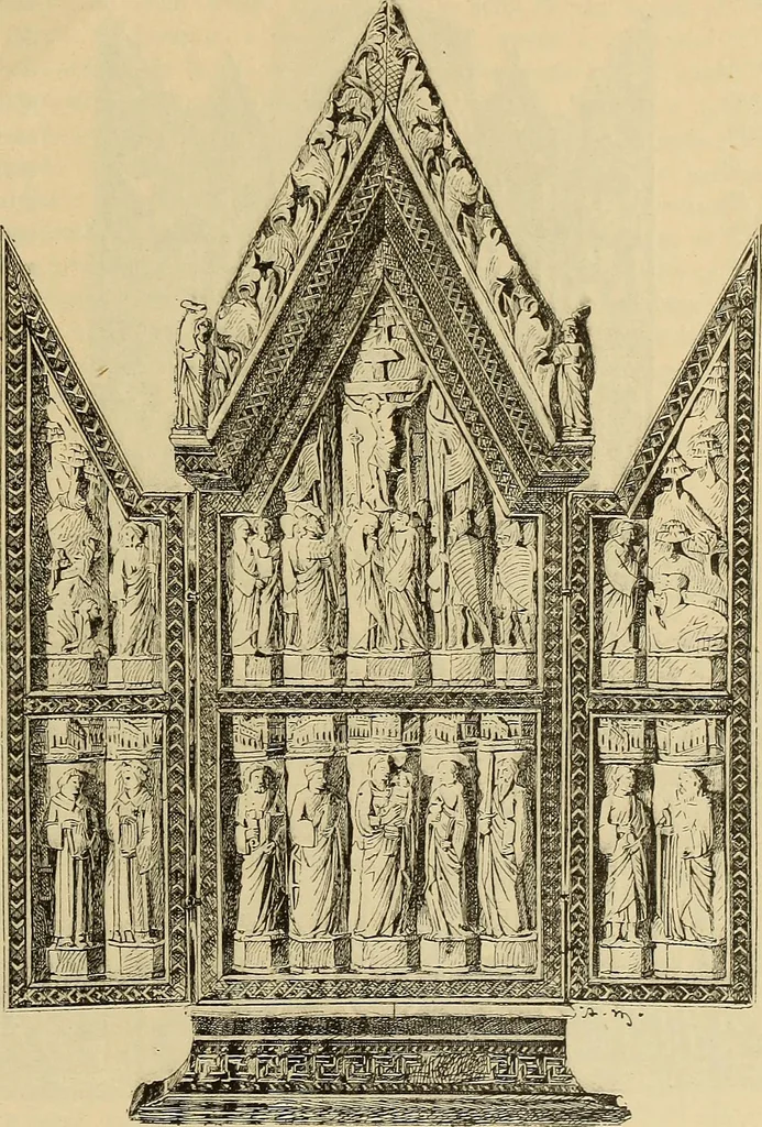 An illustration from L'arte nell'industria : lavori di legno e pastiglia, lavori di metallo, lavori di pietra, marmo, alabastro, ceramica, musaico, vetro, lavori di osso e avorio, lavori tessili, carte da parati e cuoi decorati, ricami, pizzi, cartelloni, stampe, ecc., 1907, leaf 502