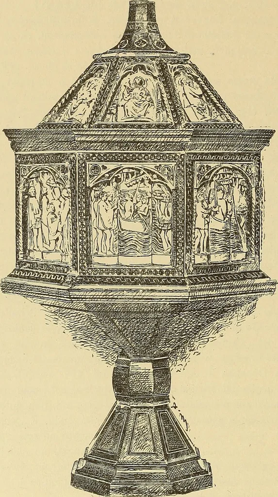 An illustration from L'arte nell'industria : lavori di legno e pastiglia, lavori di metallo, lavori di pietra, marmo, alabastro, ceramica, musaico, vetro, lavori di osso e avorio, lavori tessili, carte da parati e cuoi decorati, ricami, pizzi, cartelloni, stampe, ecc., 1907, leaf 507