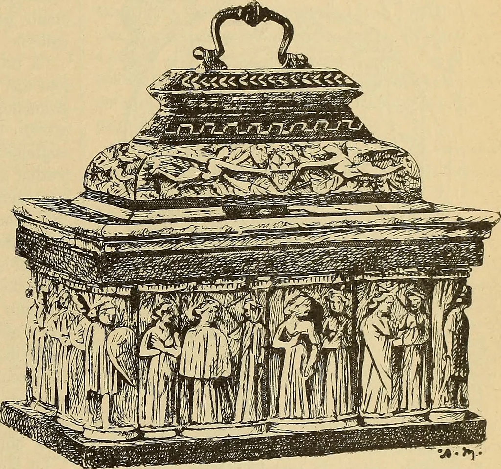 An illustration from L'arte nell'industria : lavori di legno e pastiglia, lavori di metallo, lavori di pietra, marmo, alabastro, ceramica, musaico, vetro, lavori di osso e avorio, lavori tessili, carte da parati e cuoi decorati, ricami, pizzi, cartelloni, stampe, ecc., 1907, leaf 510