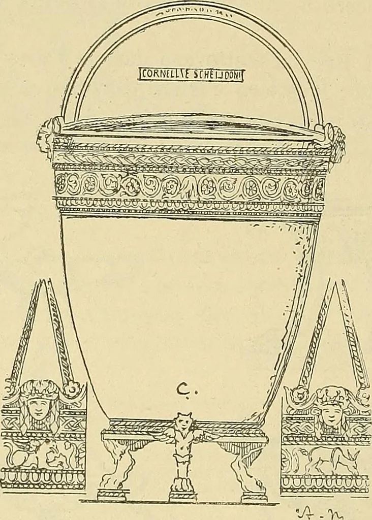 An illustration from L'arte nell'industria : lavori di legno e pastiglia, lavori di metallo, lavori di pietra, marmo, alabastro, ceramica, musaico, vetro, lavori di osso e avorio, lavori tessili, carte da parati e cuoi decorati, ricami, pizzi, cartelloni, stampe, ecc., 1907, leaf 53