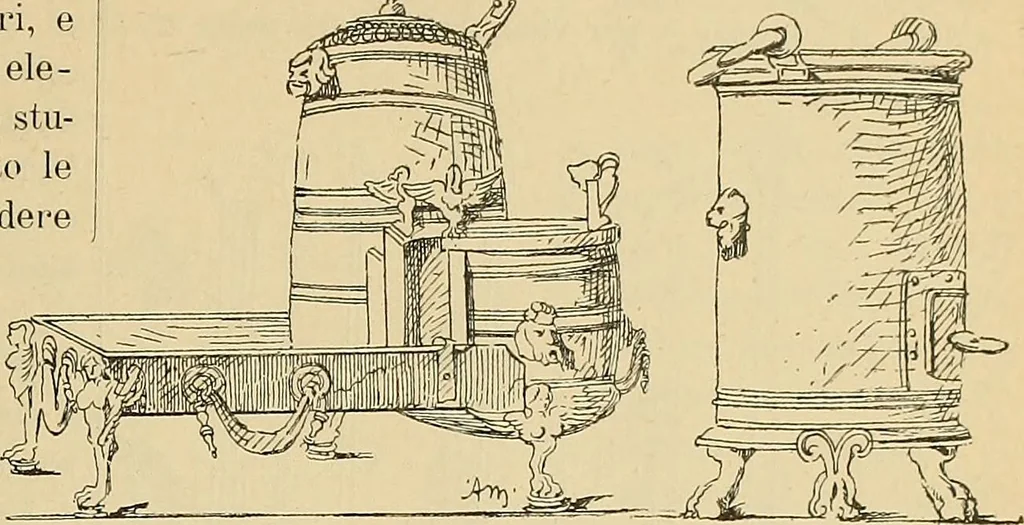 An illustration from L'arte nell'industria : lavori di legno e pastiglia, lavori di metallo, lavori di pietra, marmo, alabastro, ceramica, musaico, vetro, lavori di osso e avorio, lavori tessili, carte da parati e cuoi decorati, ricami, pizzi, cartelloni, stampe, ecc., 1907, leaf 54