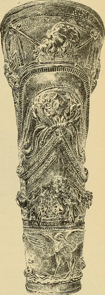 An illustration from L'arte nell'industria : lavori di legno e pastiglia, lavori di metallo, lavori di pietra, marmo, alabastro, ceramica, musaico, vetro, lavori di osso e avorio, lavori tessili, carte da parati e cuoi decorati, ricami, pizzi, cartelloni, stampe, ecc., 1907, leaf 60