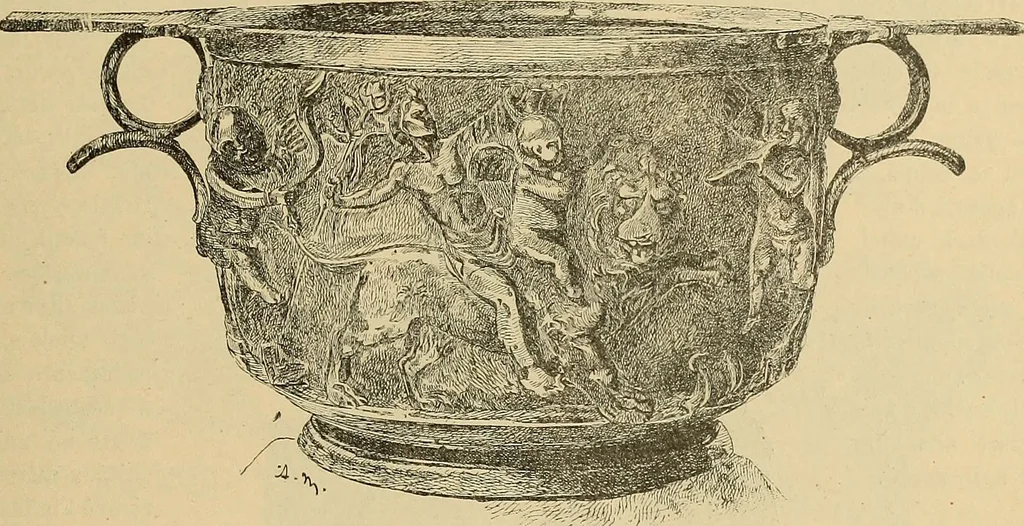 An illustration from L'arte nell'industria : lavori di legno e pastiglia, lavori di metallo, lavori di pietra, marmo, alabastro, ceramica, musaico, vetro, lavori di osso e avorio, lavori tessili, carte da parati e cuoi decorati, ricami, pizzi, cartelloni, stampe, ecc., 1907, leaf 64
