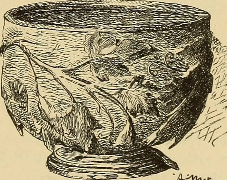 An illustration from L'arte nell'industria : lavori di legno e pastiglia, lavori di metallo, lavori di pietra, marmo, alabastro, ceramica, musaico, vetro, lavori di osso e avorio, lavori tessili, carte da parati e cuoi decorati, ricami, pizzi, cartelloni, stampe, ecc., 1907, leaf 66