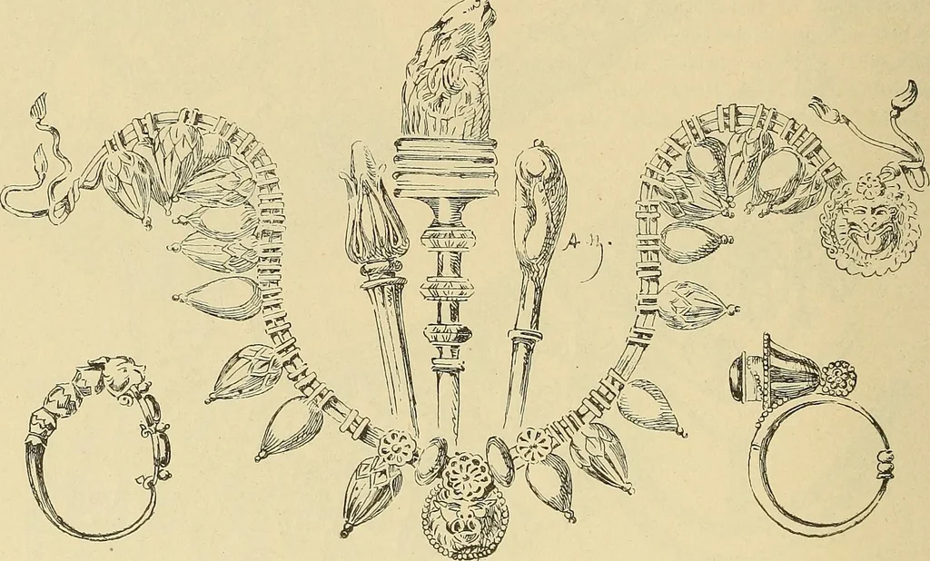 An illustration from L'arte nell'industria : lavori di legno e pastiglia, lavori di metallo, lavori di pietra, marmo, alabastro, ceramica, musaico, vetro, lavori di osso e avorio, lavori tessili, carte da parati e cuoi decorati, ricami, pizzi, cartelloni, stampe, ecc., 1907, leaf 77