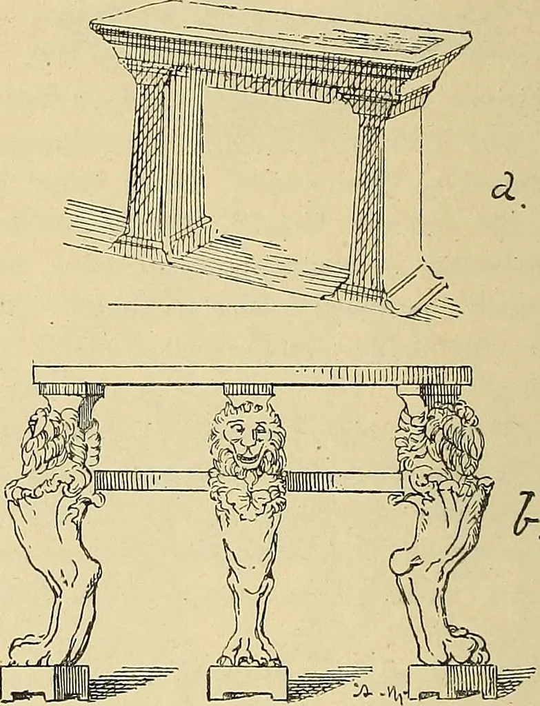 An illustration from L'arte nell'industria : lavori di legno e pastiglia, lavori di metallo, lavori di pietra, marmo, alabastro, ceramica, musaico, vetro, lavori di osso e avorio, lavori tessili, carte da parati e cuoi decorati, ricami, pizzi, cartelloni, stampe, ecc., 1907, leaf 83