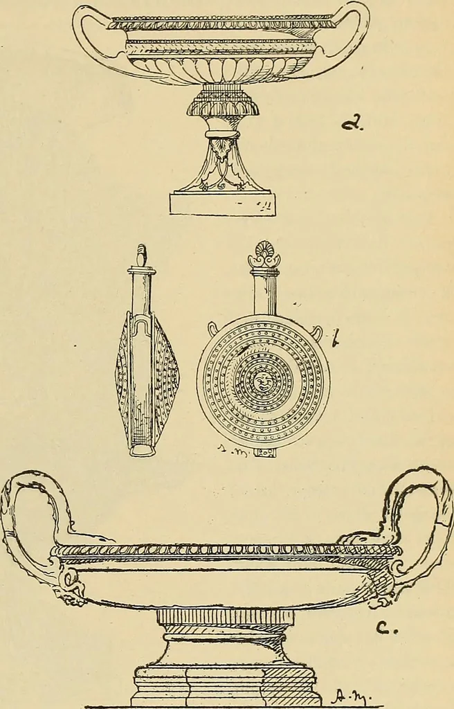 An illustration from L'arte nell'industria : lavori di legno e pastiglia, lavori di metallo, lavori di pietra, marmo, alabastro, ceramica, musaico, vetro, lavori di osso e avorio, lavori tessili, carte da parati e cuoi decorati, ricami, pizzi, cartelloni, stampe, ecc., 1907, leaf 88