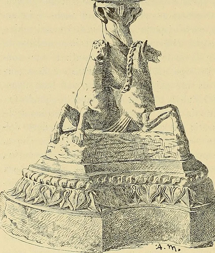 An illustration from L'arte nell'industria : lavori di legno e pastiglia, lavori di metallo, lavori di pietra, marmo, alabastro, ceramica, musaico, vetro, lavori di osso e avorio, lavori tessili, carte da parati e cuoi decorati, ricami, pizzi, cartelloni, stampe, ecc., 1907, leaf 93
