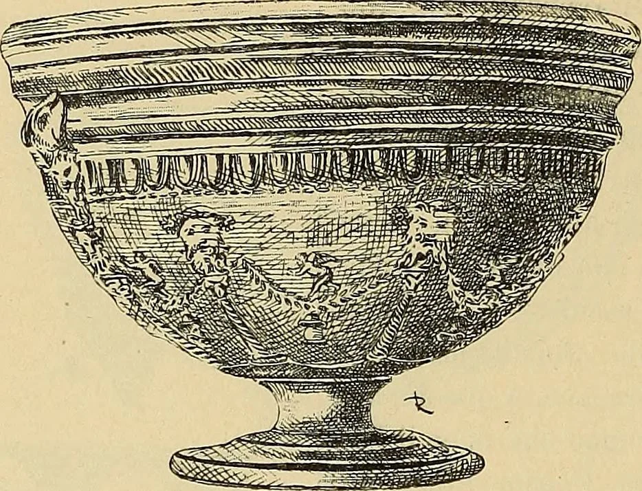 An illustration from L'arte nell'industria : lavori di legno e pastiglia, lavori di metallo, lavori di pietra, marmo, alabastro, ceramica, musaico, vetro, lavori di osso e avorio, lavori tessili, carte da parati e cuoi decorati, ricami, pizzi, cartelloni, stampe, ecc., 1907, leaf 95