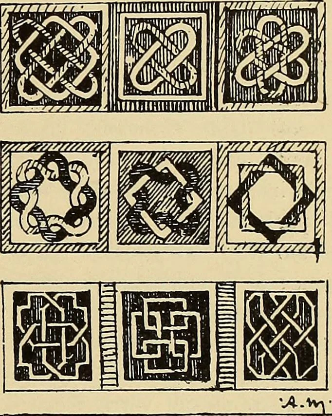 An illustration from L'arte nell'industria : lavori di legno e pastiglia, lavori di metallo, lavori di pietra, marmo, alabastro, ceramica, musaico, vetro, lavori di osso e avorio, lavori tessili, carte da parati e cuoi decorati, ricami, pizzi, cartelloni, stampe, ecc., 1907, leaf 98